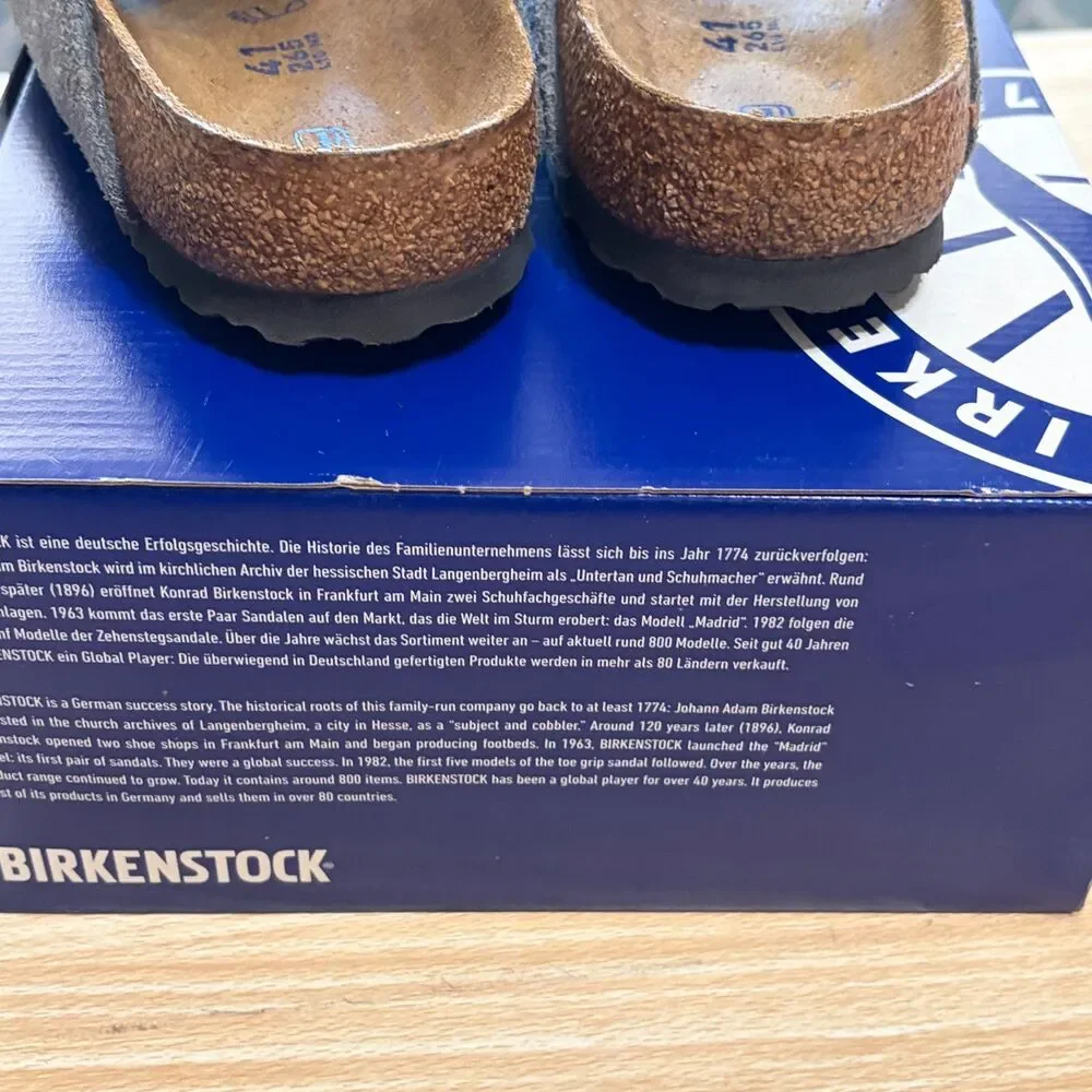 Birkenstock Sandals Arizona Suede Leather Stone Blue Adjustable Strap EUC EU 41